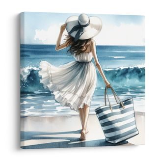 WANDBILD SOMMERLICHER SPAZIERGANG AM STRAND - BILDER MEER UND STRAND - BILDER