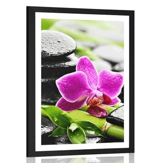 AFFICHE AVEC MONTURE BIEN-ÊTRE NATURE MORTE AVEC UNE ORCHIDÉE POURPRE - FENG SHUI - AFFICHES