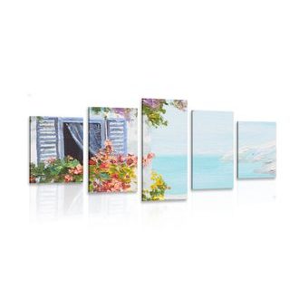 5-DÍLNÝ OBRAZ DOMEČEK A VÝHLED NA MOŘE - OBRAZY PŘÍRODY A KRAJINY - OBRAZY