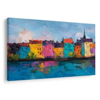 OBRAZ PESTROBAREVNÉ DOMY U ŘEKY - BAREVNÉ DOMY - OBRAZY