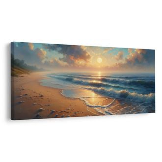 WANDBILD GOLDENES LICHT AM STRAND - BILDER VON SONNENAUFGANG UND SONNENUNTERGANG - BILDER