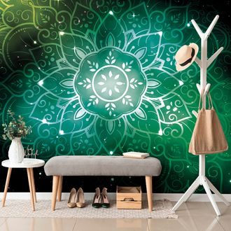 TAPETA ZIELONA MANDALA Z GALAKTYCZNYM TŁEM - TAPETY FENG SHUI - TAPETY