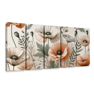 5-CZĘŚCIOWY OBRAZ DELIKATNE MAKOWE KWIATY - OBRAZY MAK - OBRAZY