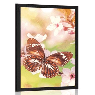 Poster spring flowers with exotic butterflies