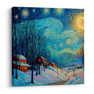 VÁNOČNÍ OBRAZ SVÁTEČNÍ NOČNÍ KRAJINA - VÁNOČNÍ A ZIMNÍ OBRAZY - OBRAZY