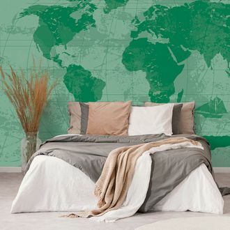 SELF ADHESIVE WALLPAPER RUSTIC WORLD MAP IN GREEN COLOR - SELF-ADHESIVE WALLPAPERS - WALLPAPERS