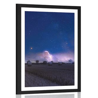 AFFICHE AVEC MONTURE BOTTE DE FOIN AU CLAIR DE LUNE - NATURE - AFFICHES