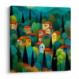 OBRAZ KLIDNÁ VESNICE V HORÁCH - BAREVNÉ DOMY - OBRAZY