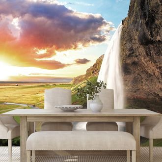 SELF ADHESIVE WALL MURAL MAJESTIC WATERFALL IN ICELAND - SELF-ADHESIVE WALLPAPERS - WALLPAPERS