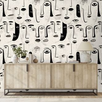 SAMOLEPÍCÍ TAPETA ABSTRAKTNÍ ČERNOBÍLÉ TVÁŘE - TAPETY LIDÉ A CELEBRITY - TAPETY