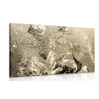 OBRAZ MODERNÍ MALOVANÉ PIVOŇKY V SÉPIOVÉM PROVEDENÍ - ČERNOBÍLÉ OBRAZY - OBRAZY