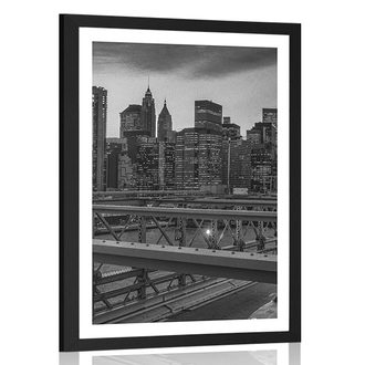 Poster with mount busy city in black and white
