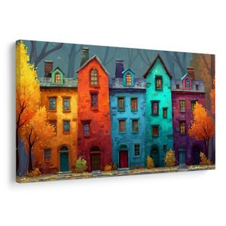 OBRAZ BAREVNÉ DOMY V PODZIMNÍM LESE - BAREVNÉ DOMY - OBRAZY