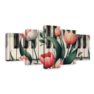 5-DÍLNÝ OBRAZ JARNÍ TÓNY KVĚTIN NA KLAVIATUŘE - OBRAZY KVĚTŮ - OBRAZY