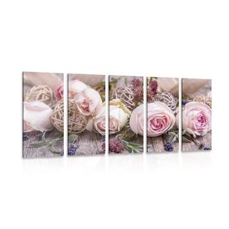 5-DÍLNÝ OBRAZ SLAVNOSTNÍ KVĚTINOVÁ KOMPOZICE RŮŽÍ - OBRAZY KVĚTŮ - OBRAZY