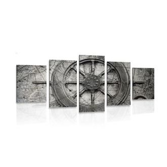 5-PIECE CANVAS PRINT NAUTICAL HELM - BLACK AND WHITE PICTURES - PICTURES