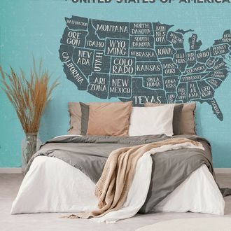 SELF ADHESIVE WALLPAPER EDUCATIONAL MAP OF THE USA WITH A BLUE BACKGROUND - SELF-ADHESIVE WALLPAPERS - WALLPAPERS