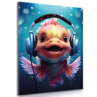 КАРТИНА НА ПЛАТНО – РИБКА СЪС СЛУШАЛКИ - КАРТИНИ НА ПАРТИ ЖИВОТНИ СЪС СЛУШАЛКИ - КАРТИНИ