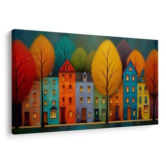 OBRAZ BAREVNÉ DOMY A STROMY - BAREVNÉ DOMY - OBRAZY