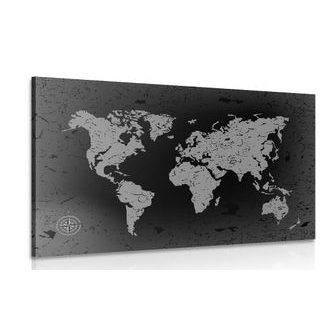 OBRAZ STARÁ MAPA SVĚTA NA ABSTRAKTNÍM POZADÍ V ČERNOBÍLÉM PROVEDENÍ - OBRAZY MAPY - OBRAZY