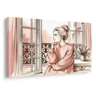 WANDBILD ROMANTISCHER AUSBLICK AUS DEM FENSTER - WANDBILDER FRAUEN - BILDER