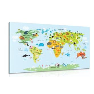 IMPRESSION SUR TOILE CARTE DU MONDE POUR ENFANTS AVEC DES ANIMAUX - IMAGES IMPRESSIONS SUR TOILE - IMPRESSION SUR TOILE