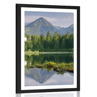 POSTER CU PASSEPARTOUT PANORAMA MUNȚILOR FRUMOASĂ LÂNGĂ LAC - NATURĂ - POSTERE