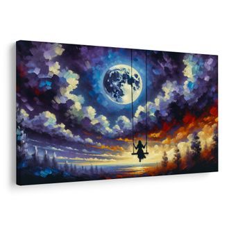 OBRAZ DÍVKA NA HOUPAČCE POD MĚSÍCEM - OBRAZY MĚSÍC - OBRAZY