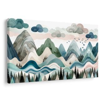 OBRAZ BAREVNÁ HORSKÁ KRAJINA S LESEM - OBRAZY HORY - OBRAZY