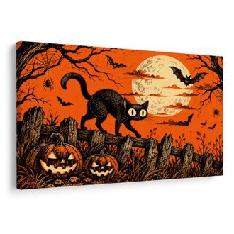 OBRAZ ČERNÁ KOČKA POD MĚSÍCEM - HALLOWEENSKÉ A HOROROVÉ OBRAZY - OBRAZY