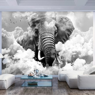 Stenska poslikava - Elephant in the Clouds (Black and White)