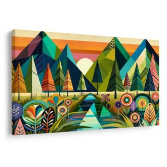 OBRAZ BAREVNÉ HORY A STROMY - OBRAZY HORY - OBRAZY