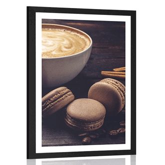 Poster cu passepartout cafea cu macarons de ciocolată