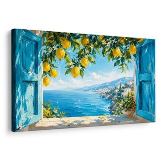 TABLEAU SUR TOILE – CITRONS AU-DESSUS DU LITTORAL MARIN - TABLEAUX DE LA MER ET DE LA PLAGE - TABLEAUX