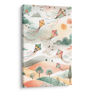 OBRAZ PASTELOVÁ KRAJINA S DRAKY NA OBLOZE - DĚTSKÉ OBRAZY - OBRAZY