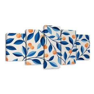 QUADRI 5 PEZZI – RAMI BLU CON FRUTTI - QUADRI ALBERI E FOGLIE - STAMPE E QUADRI