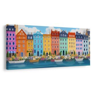 OBRAZ ROMANTICKÁ ŘEKA A DOMY - BAREVNÉ DOMY - OBRAZY