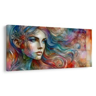 TABLEAU SUR TOILE – FEMME AUX CHEVEUX ARC-EN-CIEL - TABLEAUX DE FEMMES - TABLEAUX