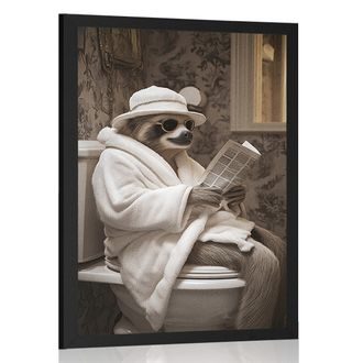 PLAKÁT LENOCHOD S NOVINAMI NA ZÁCHODĚ - ZVÍŘATA - PLAKÁTY