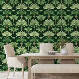 TAPETA ZELENÉ PALMY NA TMAVÉM POZADÍ - VZOROVANÉ TAPETY - TAPETY