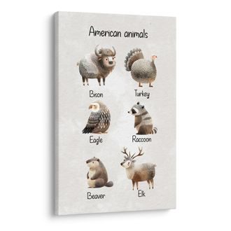 OBRAZ AMERICKÁ ZVÍŘATA V ILUSTRACI - DĚTSKÉ OBRAZY ZVÍŘÁTKA - OBRAZY