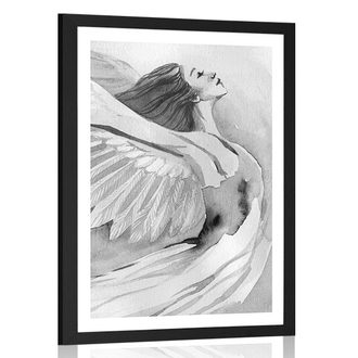 AFFICHE AVEC MONTURE ANGE LIBRE EN NOIR ET BLANC - NOIR ET BLANC - AFFICHES