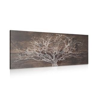 WANDBILD BAUM AUF HÖLZERNEM HINTERGRUND - BILDER BÄUME UND LAUB - BILDER