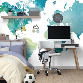 WALLPAPER WORLD MAP IN WATERCOLOR DESIGN - WALLPAPERS MAPS - WALLPAPERS