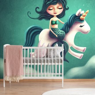 SELF ADHESIVE WALLPAPER LITTLE MERMAID WITH A UNICORN - SELF-ADHESIVE WALLPAPERS - WALLPAPERS