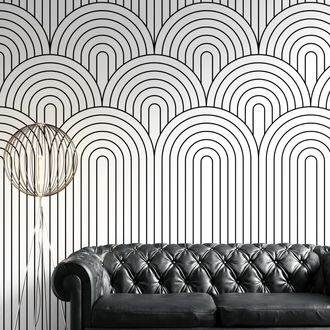 CARTA DA PARATI – MOTIVO ARCOBALENO IN BIANCO E NERO MID-CENTURY - CARTA DA PARATI SCHEMA - CARTA DA PARATI