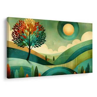 WANDBILD VOM LEBENSBAUM IN DER LANDSCHAFT - BILDER BÄUME UND LAUB - BILDER