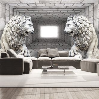 Self adhesive wallpaper lions made of stone