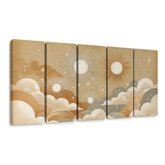 5-DÍLNÝ OBRAZ SLUNCE MEZI OBLAKY VE ZLATÝCH TÓNECH - OBRAZY VÝCHOD A ZÁPAD SLUNCE - OBRAZY