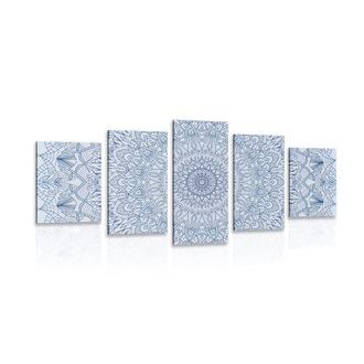 5-DÍLNÝ OBRAZ DETAILNÍ OZDOBNÁ MANDALA V MODRÉ BARVĚ - OBRAZY FENG SHUI - OBRAZY